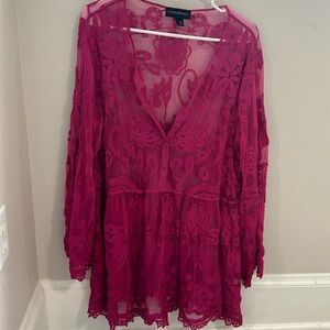 Lane Bryant Embroidered Lace Babydoll Top Fuschia EUC